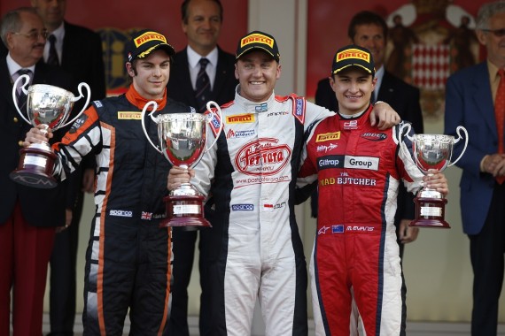 Adrian Quaife-Hobbs on the podium at Monaco