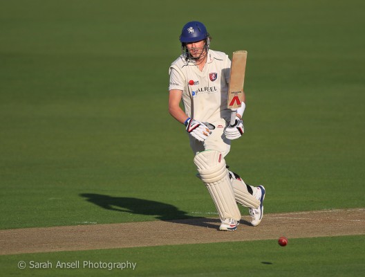 Sam Northeast of Kent bats on day 2 of the 3 day MCCU match between Kent & Loughborough MCCU at The Spitfire Ground, St Lawrence, Canterbury, Kent on 8 April 2014. Photo by Sarah Ansell/Sarah Ansell Photography.