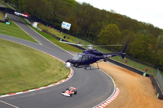 The McLaren driven by James Hunt in 1976 being filmed for the movie Rush