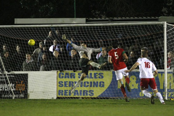 FA Trophy match Whitstable v Ebbsfleet. Ebbsfleet score the winning goal.